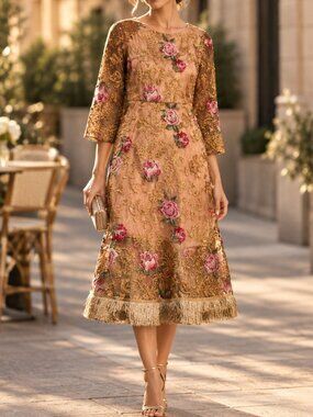 Luxury Runway Glamorous 3D Roses Lace Party Prom Cocktail Evening Wedding Dress